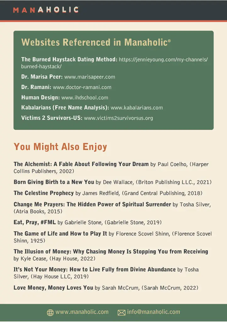 Resources and Further Reading for Manaholic: A Journey to Recovering Me by Lorilyn B. Alden.